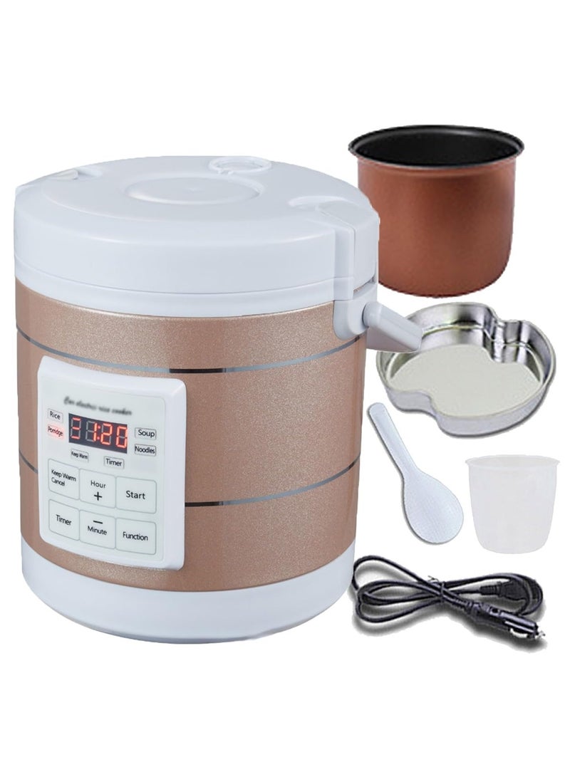طباخة أرز كهربائية للسيارات 12V 24V، قدر كهربائي محمول للشاحنات والسيارات، 1.6 لتر، جهاز تبخير وتسخين الطعام سريع التحضير - Image 1
